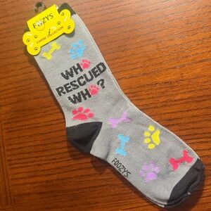 Fuzzy's Gray Socks with Colorful Paw Prints